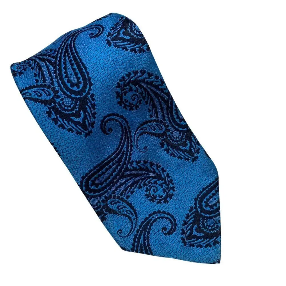 Tie Men's Necktie Polyester Blue Black Paisley Mod Disco 70's